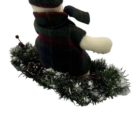 Christmas Snowman On Grass Sled Plush Doll With Shovel & Greenery Wreath Festive - Picture 6 of 7
